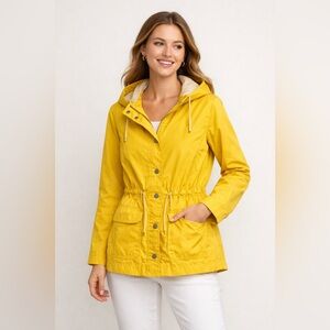 GAP Yellow Utility Rain Jacket Hooded Drawstring Waist Lightweight Spring Layer